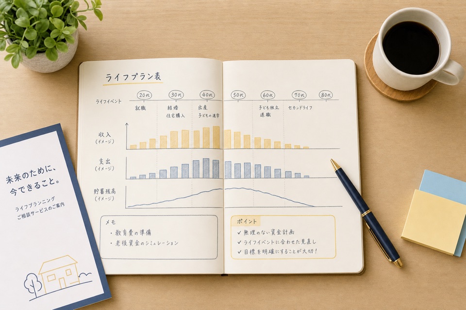 ライフプラン表を書き込んだノートのイメージ